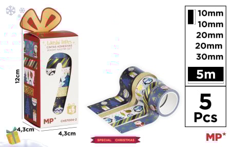 Ambalaje cu Spirit de Sărbătoare - BANDA ADEZIVA DECORATIVA 10-20-30MM 5/SET MOTIV CRACIUN CH57004-2