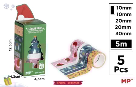 Ambalaje cu Spirit de Sărbătoare - BANDA ADEZIVA DECORATIVA 10-20-30MM 5/SET MOTIV CRACIUN CH57004-3