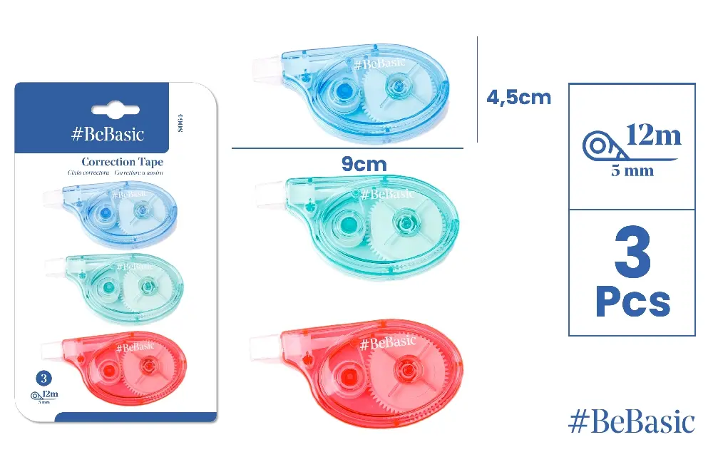 RECHIZITE SCOLARE - BANDA CORECTOARE BebASIC 5MM*12M 3/SET S064