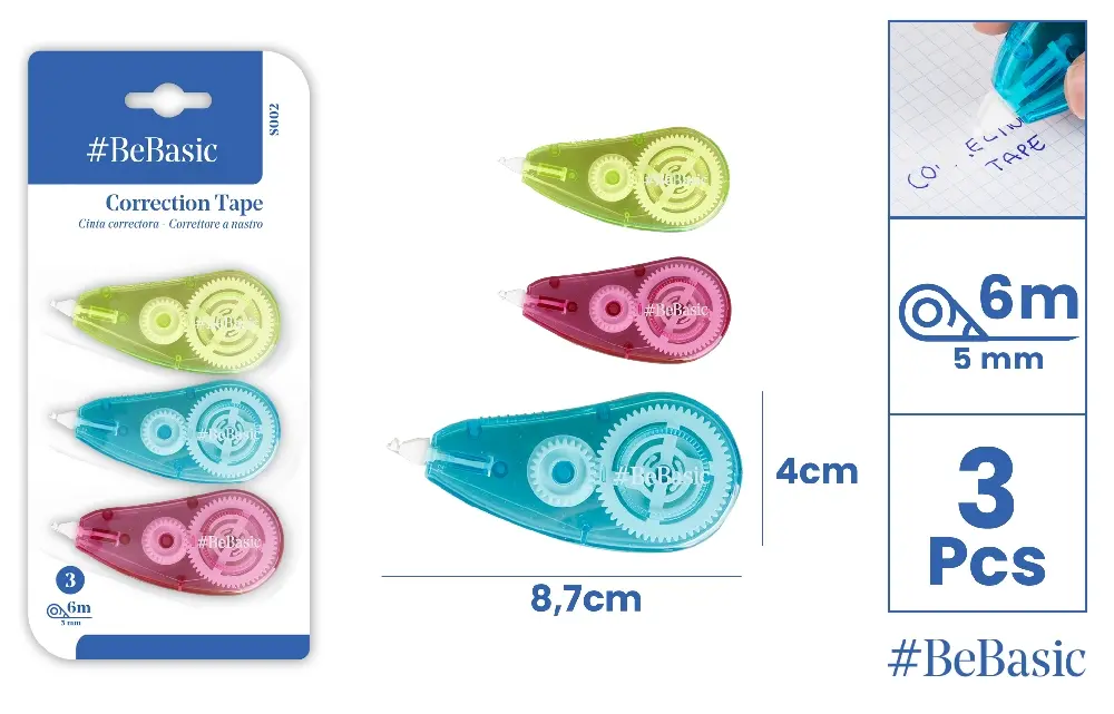 Corectoare - BANDA CORECTOARE BeBasic 5MM*6M 3/SET CULORI ASORTATE S002