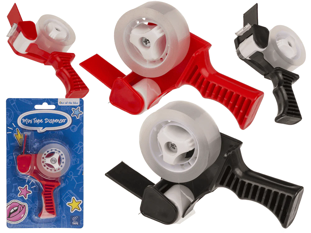 Articole papetarie pentru copii - MINI DISPENSER CU BANDA ADEZIVA 7x3x12.5CM, 25M, ROSU/NEGRU 29/2781