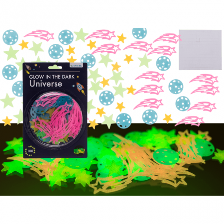 Seturi Creative pentru Copii - BLU SET DECOR UNIVERS, STELE SI PLANETE CARE STRALUCESC LA INTUNERIC, NEON, 100 BUC 90/0968