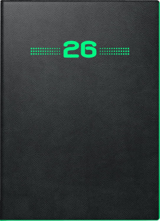 Agende 2026 - AGENDA DATATA ZILNIC A6 2026 COPERTA FLEXIBILA NEAGRA MARGINE VERDE NEON 73634906