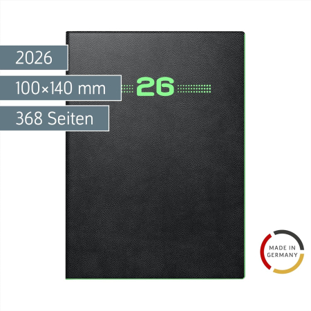 AGENDA DATATA ZILNIC A6 2026 COPERTA FLEXIBILA NEAGRA MARGINE VERDE NEON 73634906 [1]