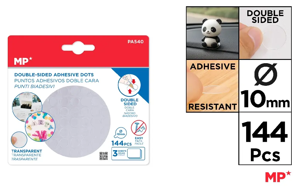 Lipici/ Adezivi/ Pistoale silicon - BULINE DUBLU ADEZIVE IPB 10MM 144 BUCATI TRANSPARENTE PA540