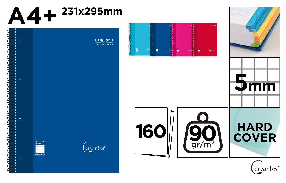 Caiete scolare - CAIET A4+ IPB 160F SPIRA COPERTA CARTON, PATRATELE PB141