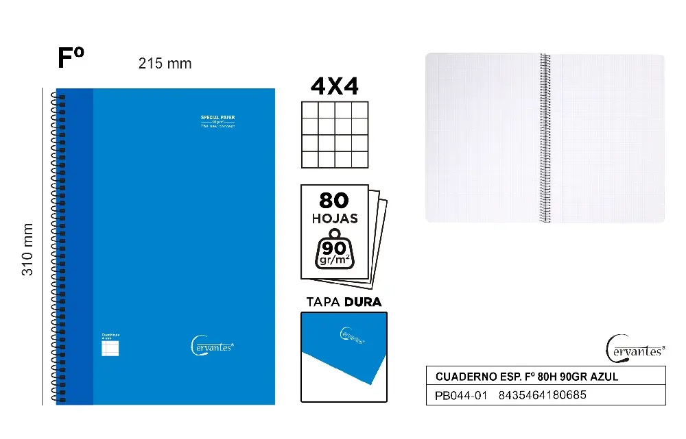 Caiete scolare - CAIET A4+ IPB 80F, SPIRA, COPERTA CARTON ALBASTRU, PATRATELE PB044-01