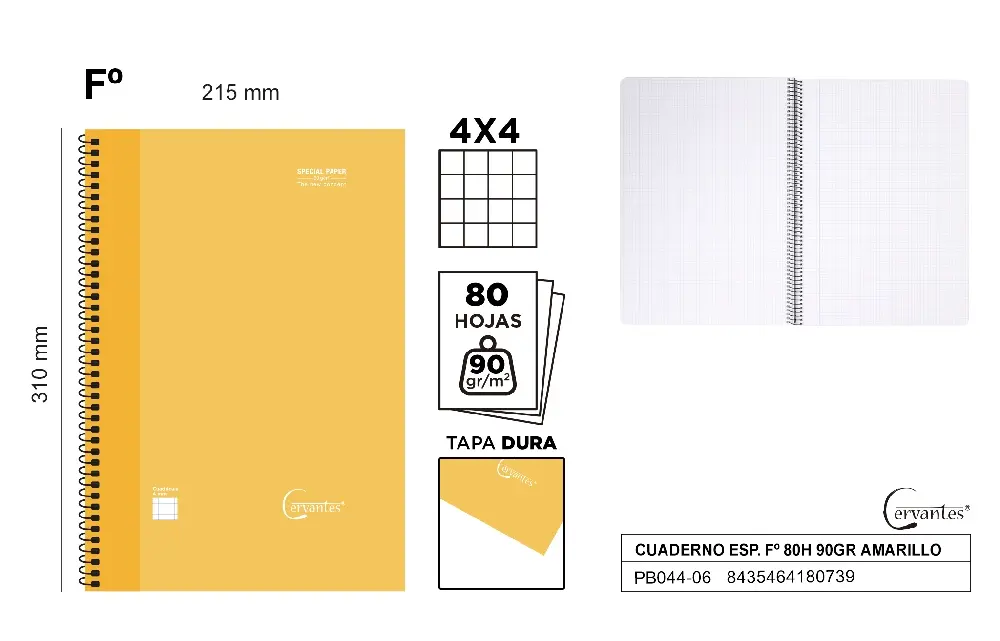 Caiete scolare - CAIET A4+ IPB 80F, SPIRA, COPERTA CARTON GALBEN, PATRATELE PB044-06