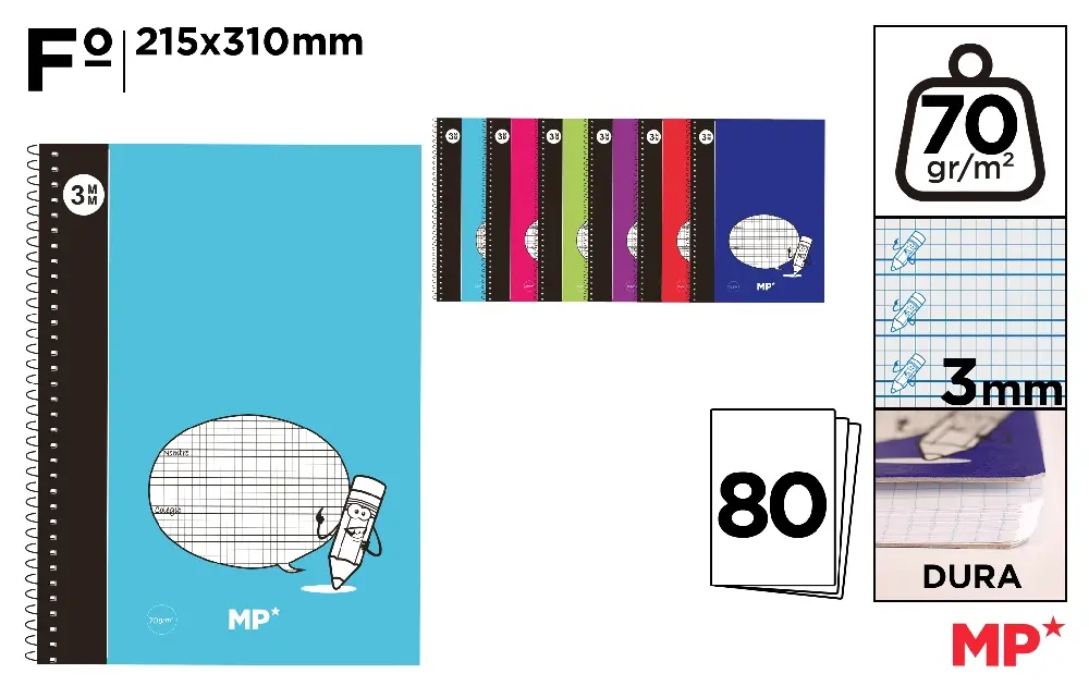 Caiete scolare - CAIET A4+ IPB 80F SPIRA COPERTA CARTON PATRATELE PB210