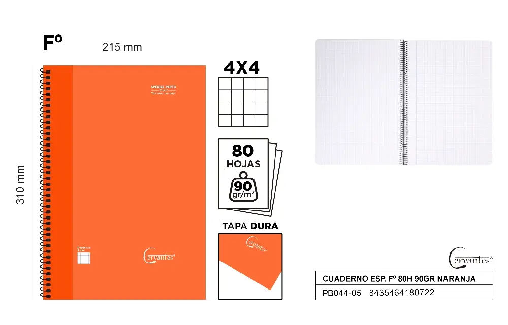 RECHIZITE SCOLARE - CAIET A4+ IPB 80F, SPIRA, COPERTA CARTON PORTOCALIU, PATRATELE PB044-05