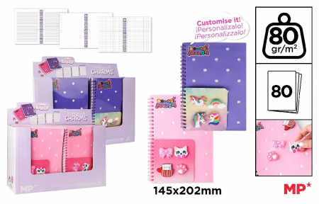 Caiete scolare - CAIET A5 IPB 80F SPIRA, ROZ, DECORAT CU CHARM, VELIN PB890-01
