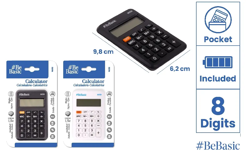 APARATURA PENTRU BIROU - CALCULATOR BUZUNAR BeBasic 8 DIG NEGRU S059