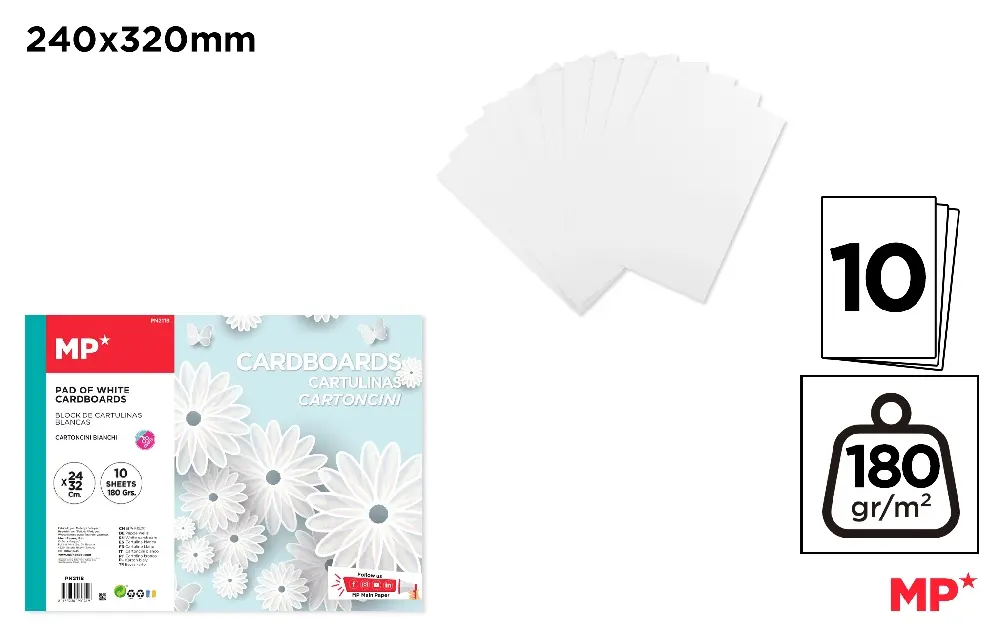 Hartie si cartoane colorate - CARTON COLOR IPB 32*24CM 180GR 10/SET ALB PN211B