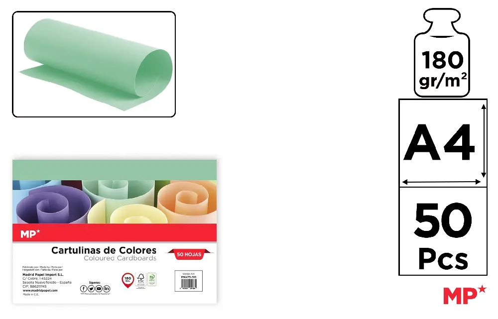 RECHIZITE SCOLARE - CARTON COLOR IPB A4 180GR 50/SET VERDE PN475-50