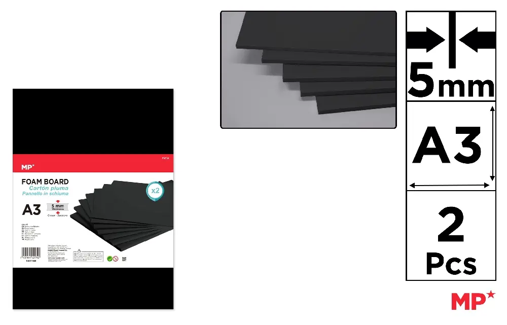 FINE ARTS&GRAPHICS - CARTON MOUSSE IPB A3 5MM 2/SET NEGRU PN734