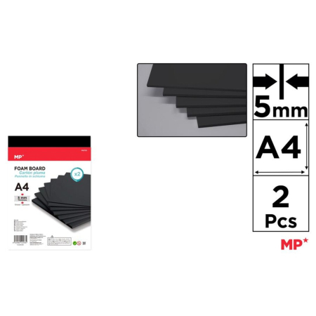 Carton mousse (Foamboard) - Carton Mousse Negru A4 5mm, 2 Buc/Set MP PN733