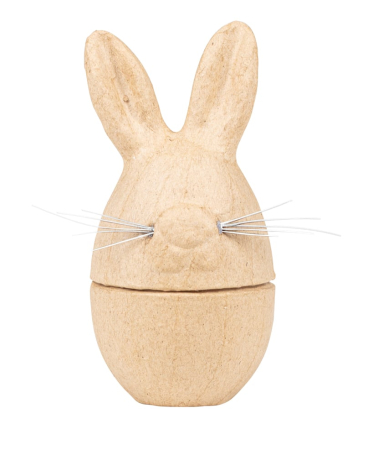 Materiale pentru decorat ouă și aranjamente - CUTIE CADOU OU DE PASTE - IEPURE PAPIER MACHE 6*6*12CM BT090C