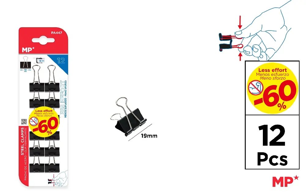 Clips Hartie - CLIPS HARTIE EFFORT LESS IPB 19MM 12/SET PA447