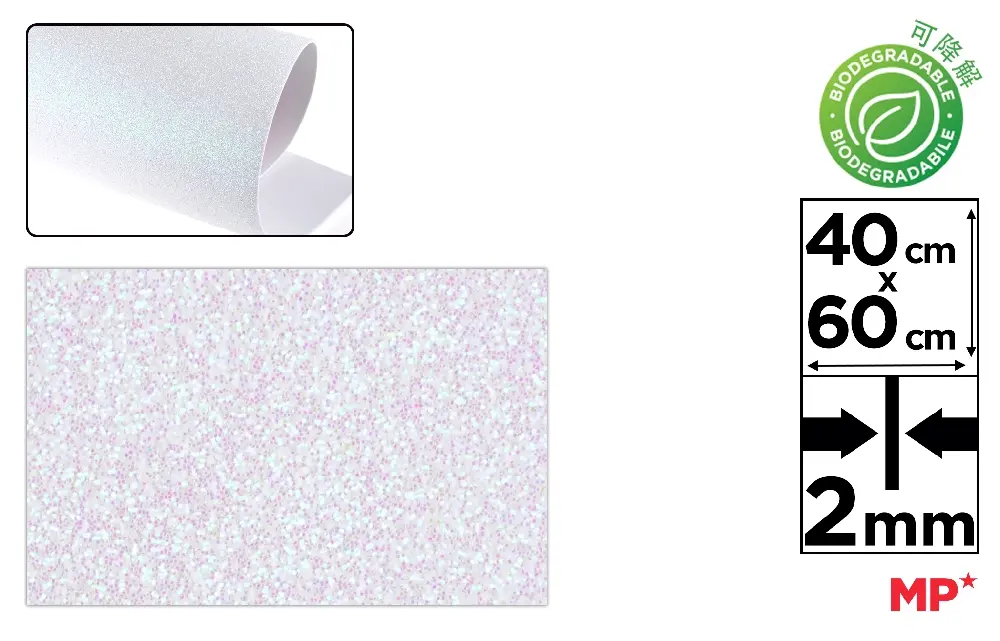 Moosgummi A4, A3, 40x60 - COALA GUMATA GLITTER IPB 40*60CM BIODEGRADABILA ALB  PN595-01