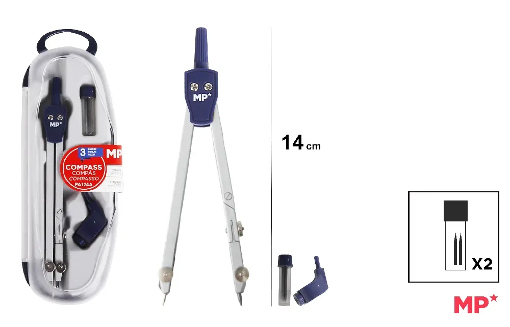 Compas - COMPAS IPB 140MM 3 PIESE ARGINTIU/ALBASTRU PA124A