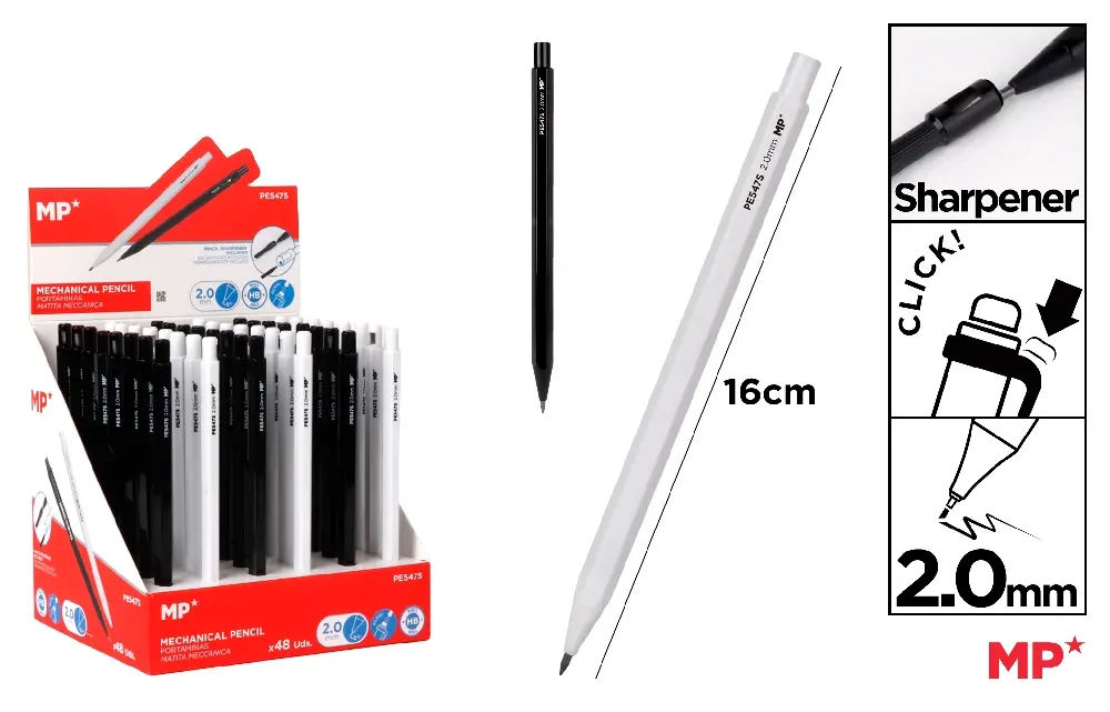 Creioane mecanice - CREION MECANIC IPB METALIC 2.0MM CU ASCUTITOARE ALB/NEGRU PE547S