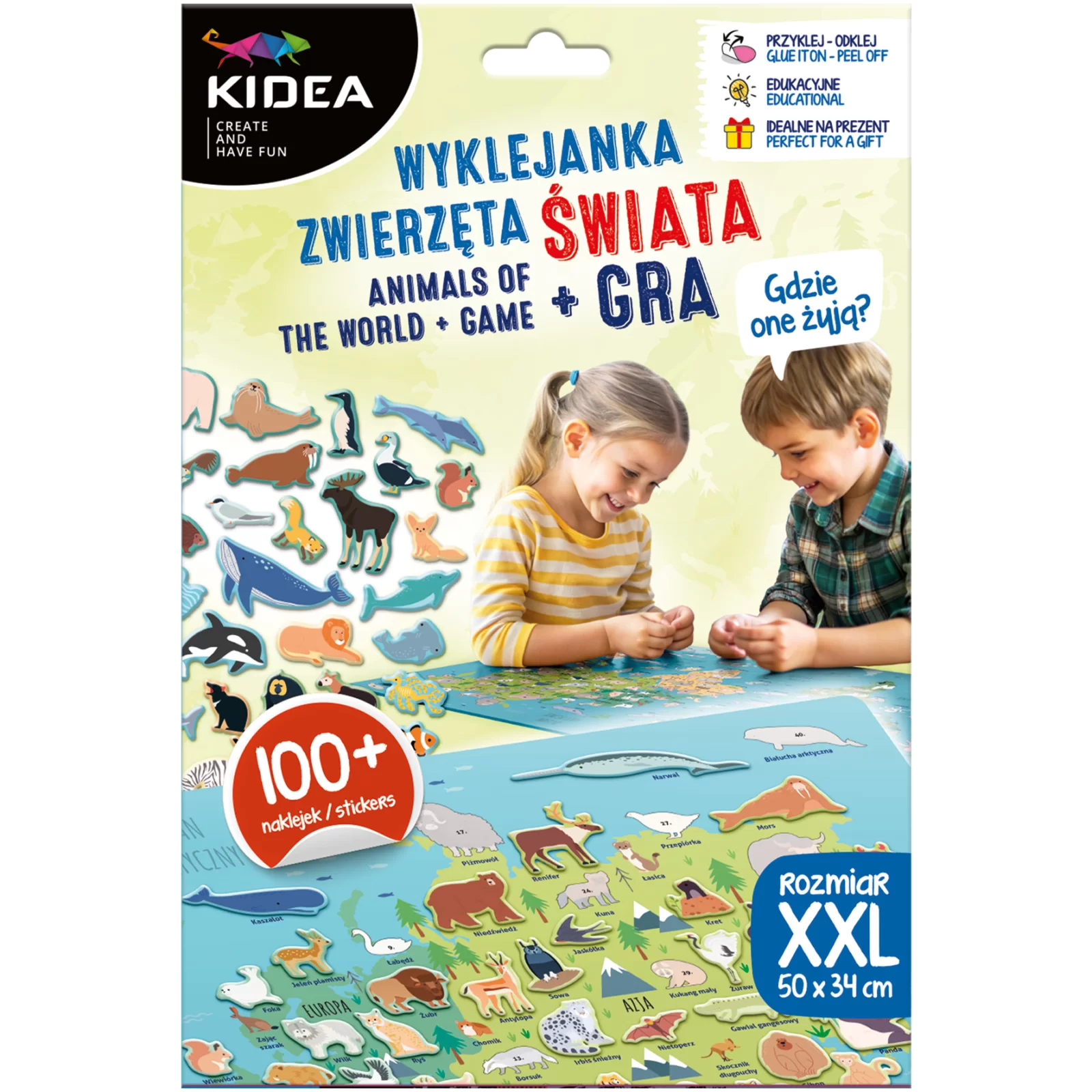 Import - JOC EDUCATIV ANIMALELE LUMII CU HARTA SI STICKERE KIDEA GZZSKA