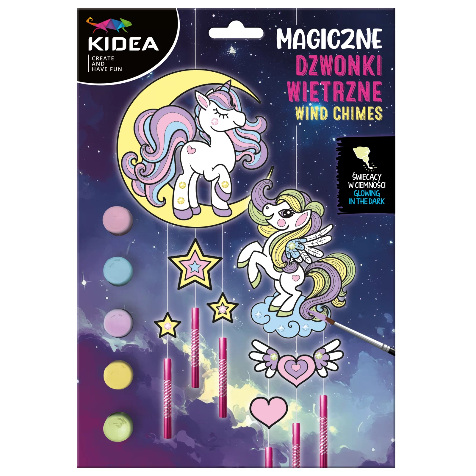 Seturi Creative pentru Copii - KIT CREATIV CLOPOTEI DE VANT, UNICORNI, STRALUCESC LA INTUNERIC KIDEA MDWSCKA
