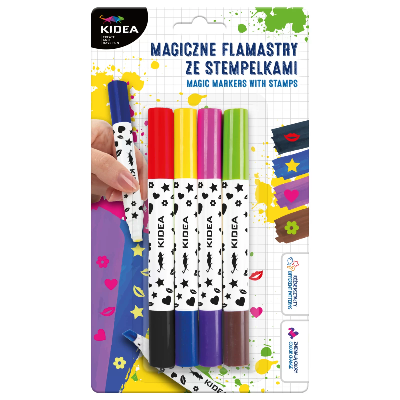 Instrumente pentru scris kids - DE MARKER MAGIC 2 CAPETE CU STAMPILA 4/SET KIDEA MFSKA