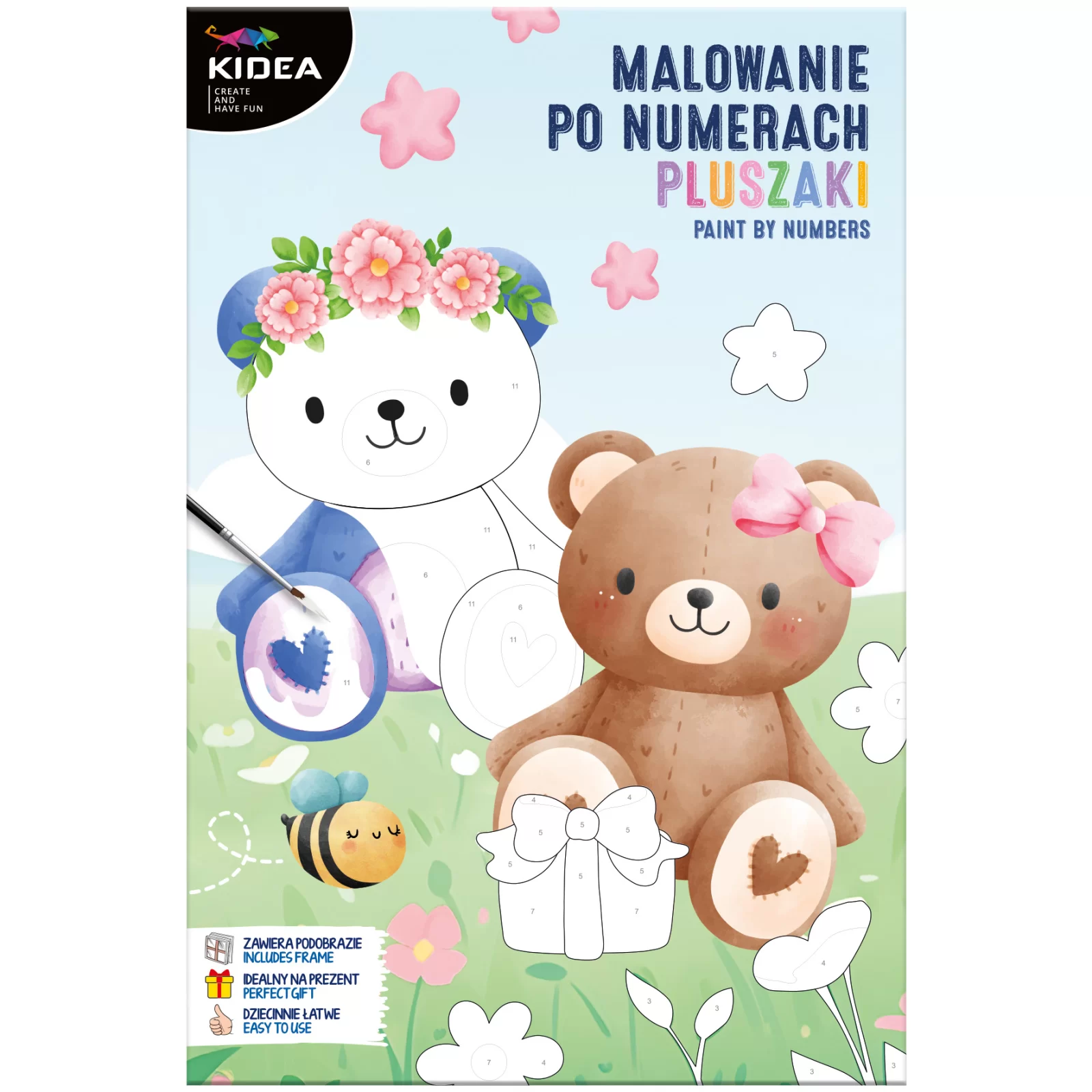 Carti de Colorat - DE SET PICTURA PE NUMERE 30x20CM CU PENSULA URSULET, PASARI PLUS KIDEA OMNMIKA