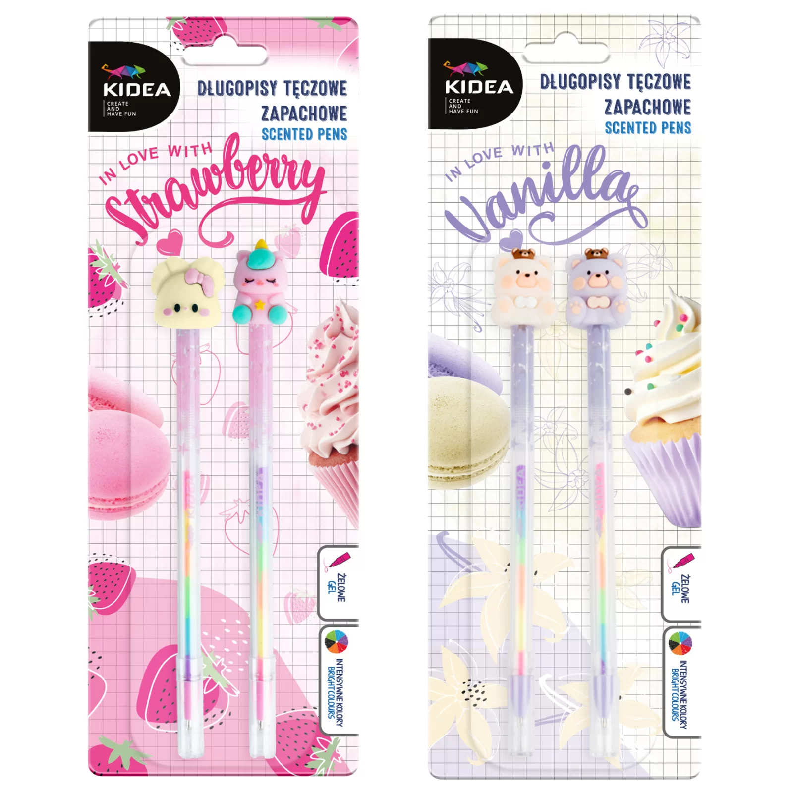 Instrumente pentru scris kids - DE PIX GEL PARFUMAT 2/SET 6 CULORI CAPSUNI SI VANILIE KIDEA DTF2KA