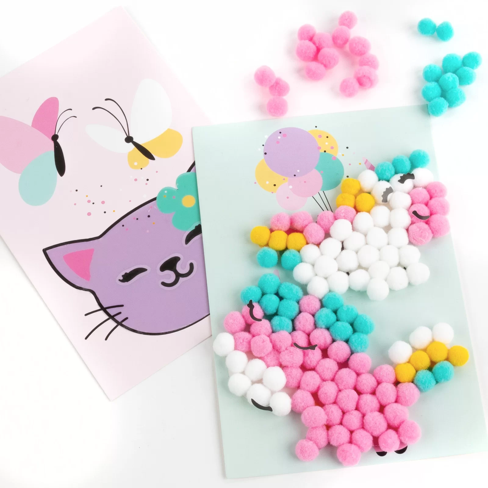 SET CREATIV CU STICKERE SI POMPOM UNICORN SI PISICUTA KIDEA POWUKA [2]