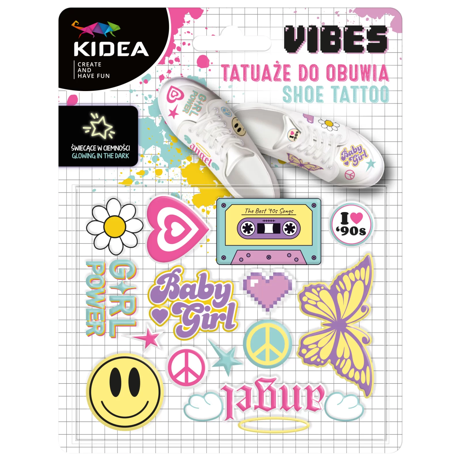 HOBBY - DE STICKERE PENTRU PANTOFI, VIBES KIDEA, STRALUCESC LA INTUNERIC TZOGVKA