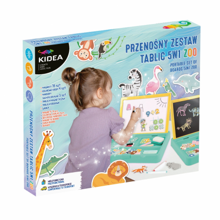 Tablite magice pentru desenat - DE TABLITA MAGNETICA PORTABILA 5 IN 1 CU MARKERE, BURETE SI MAGNETI ZOO KIDEA PZT5W1ZKA