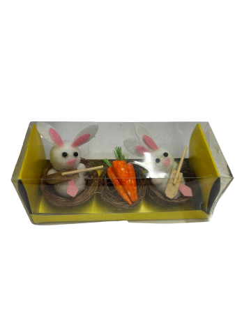 Figurine si Accesorii Paste - DECORATIUNE PASTE CUIB CU IEPURI SI MORCOVI 3/SET