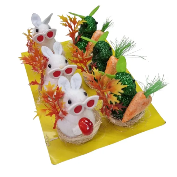 Figurine si Accesorii Paste - DECORATIUNE PASTE CUIB CU IEPURI SI MORCOVI 6/SET 32055/6