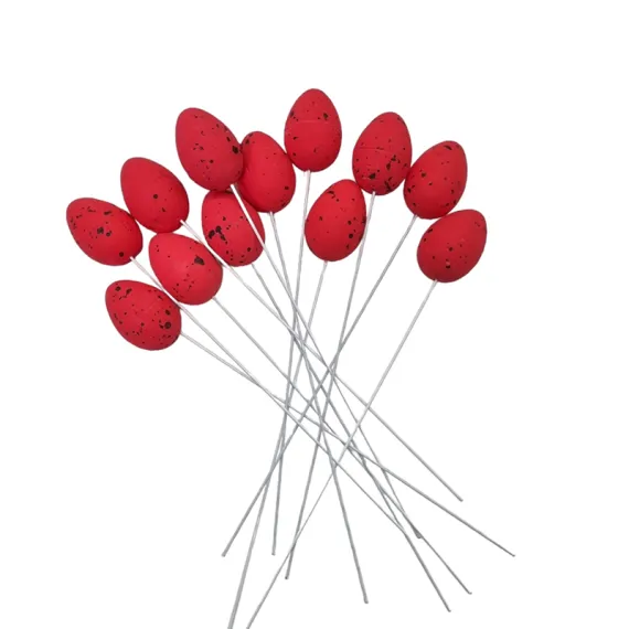 Figurine si Accesorii Paste - DECORATIUNE PASTE OU PE BAT DIN POLISTIREN 12/SET ROSU/GALBEN