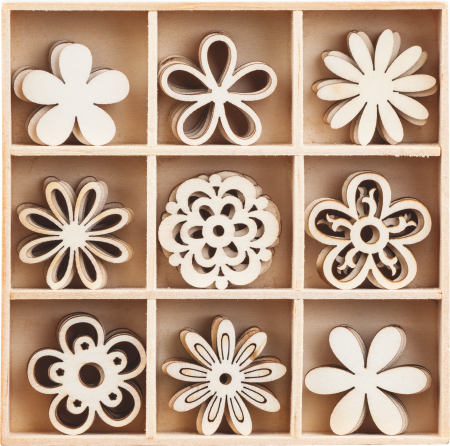 Decoratiuni Diverse - DECORATIUNI LEMN FLORI 45 piese, 9 modele, 3cm 18521103