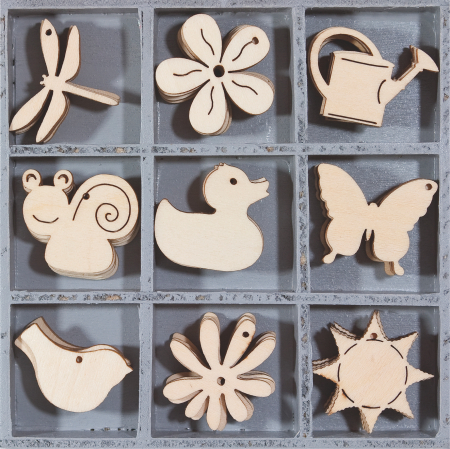 Decoratiuni Diverse - DECORATIUNI LEMN FLORI, ANIMALE 45 piese, 9 modele, 3cm 18521101