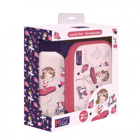 Sticle/ Cutii/ Pusculite/ Suporturi - DIA SET SCOALA PP CUTIE SANDWICH + STICLA APA ALUMINIU MUST TEAM I LOVE BALLET 586456