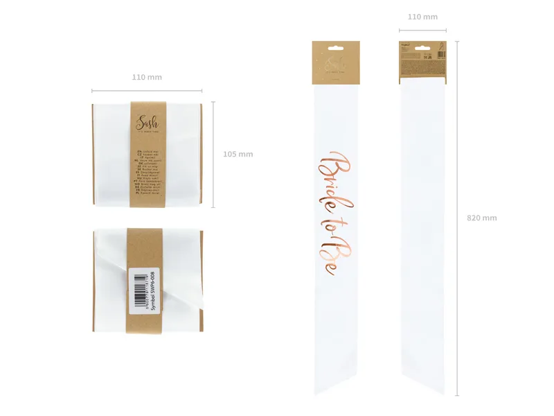 Eșarfă Satinată Mireasă "Bride to be" Alb/Rose Gold 75cm [7]