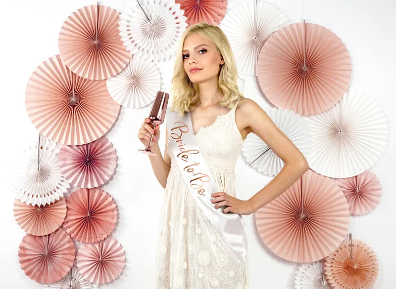 Eșarfă Satinată Mireasă "Bride to be" Alb/Rose Gold 75cm [4]