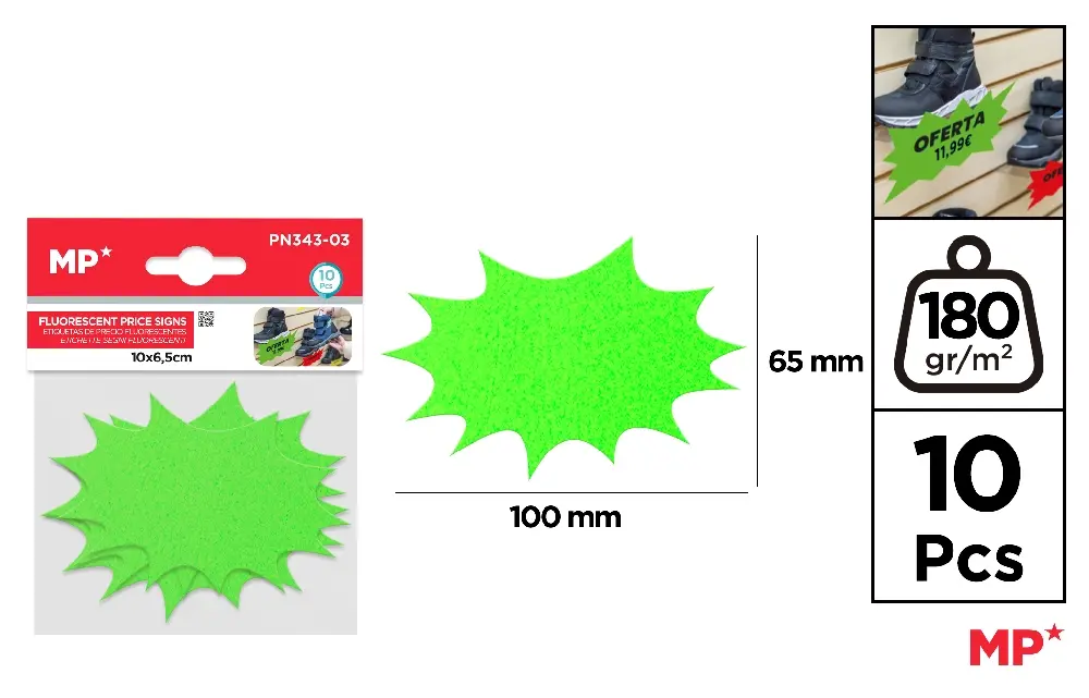 MARCARE SI ETICHETARE - ETICHETE PRET IPB 100x65MM 10/SET VERDE FLUO PN343-03