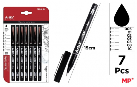 INSTRUMENTE DE SCRIS - FINELINER ARTIX IPB 7/SET 0.05,0.1,0.2,0.3,0.5,0.8MM,1C, NEGRU PE346-04