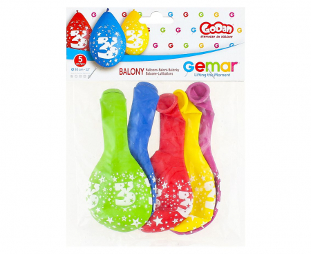 GOD BALOANE LATEX GEMAR DIGIT overprint ''3'', 30cm, hanging balloon, 5/set GS110/3W [1]