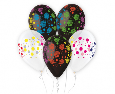 ARTICOLE PARTY - GOD BALOANE Premium helium balloons, Birthday Dots, 33cm, 5/set GS120/UGR