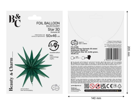 BALON FOLIE ALUMINIU Star 3D, bottle-green, 50cm FG-G3ZB [3]