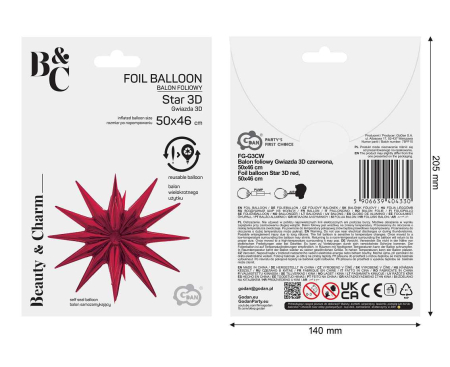 BALON FOLIE ALUMINIU Star 3D, red, 50cm FG-G3CW [3]