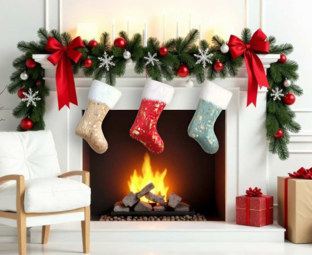 DECORATIUNE CRACIUN SOSETA Christmas sock, frosty blue, with golden reindeer, 49cm NW-SKNB [1]