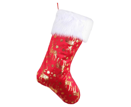 HOBBY - DECORATIUNE CRACIUN SOSETA Christmas sock, red, with gold reindeer, 49cm NW-SKCZ