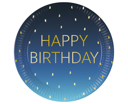 ARTICOLE PARTY - FARFURII CARTON Blue Happy Birthday, Decorata, FSC, 23cm, 8/set 96620